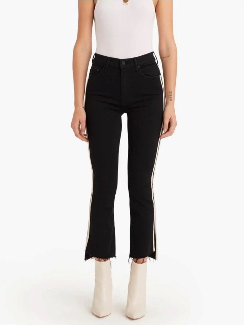 MOTHER The Insider Crop flare Step Fray Jeans Guilty Racer Black denim 24 chic